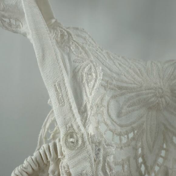 BY ANTHROPOLOGIE Jumpsuit SZ Extra Small NWT Linen Blend Ivory Eyelet Floral - Picture 12 of 16